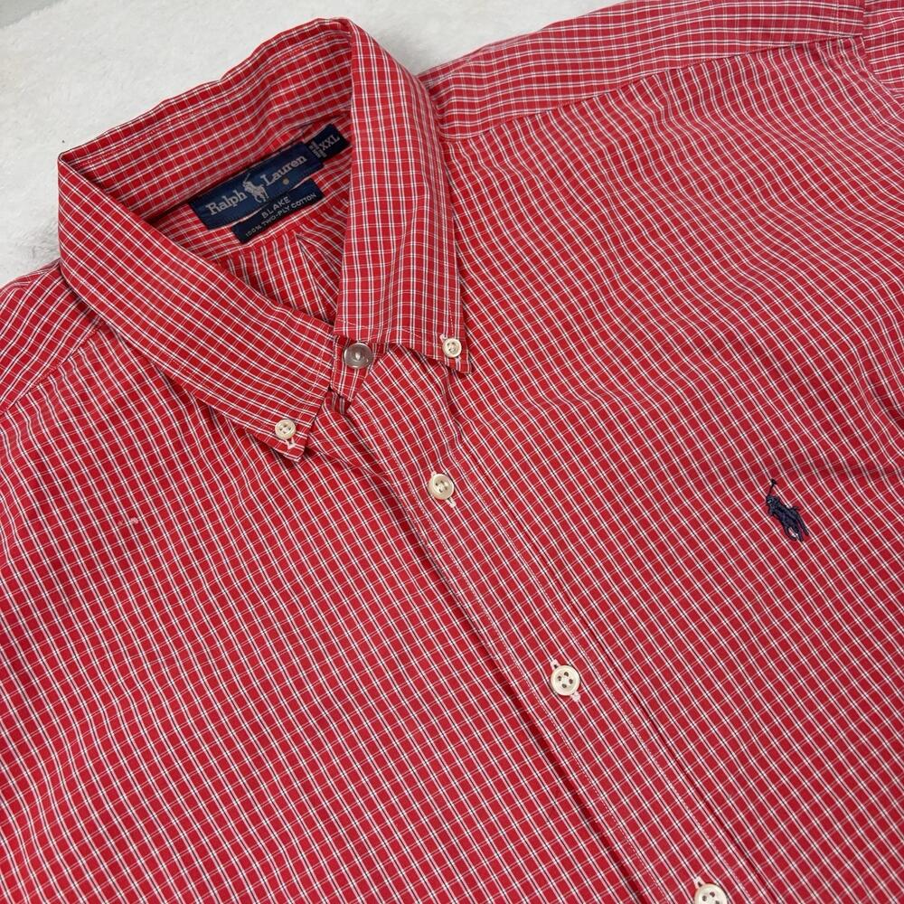 Ralph Lauren Button Up Shirt Men 2XL Red Check Long Sleeve Classic Blake Cotton